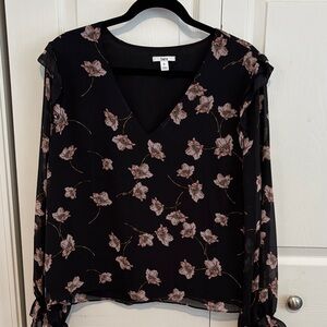 Bar III Black and Pink Floral Blouse size XL